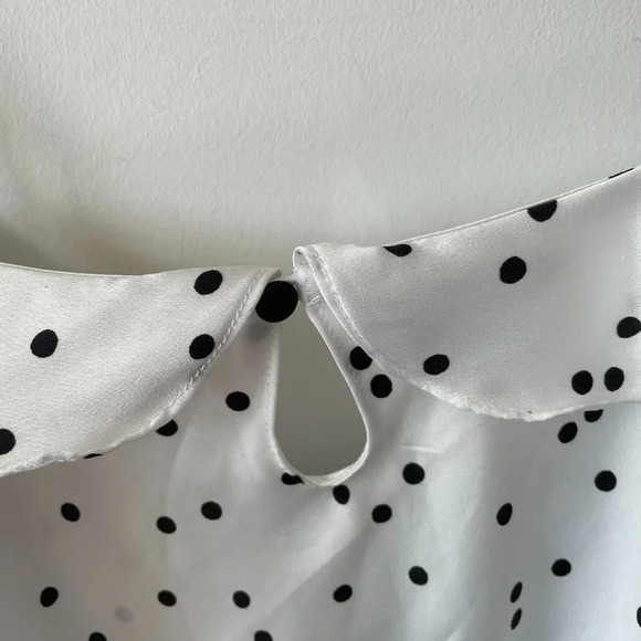 Kate Spade Satin Effect Charmeuse Pajama Romper White Black Polka Dot Size Small - Picture 7 of 9
